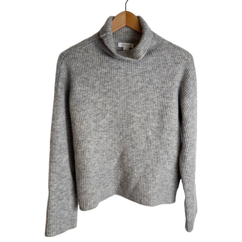 Nordstrom Signature‎ Cashmere Blend Sweater Women S Grey Wool Ribbed Turtleneck